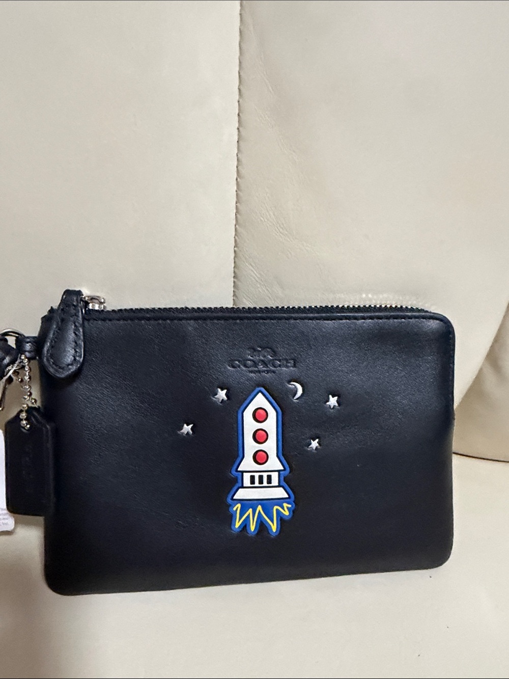 Coach Black Leather Wristlet with Rocket Patch - Picture 3 of 12
